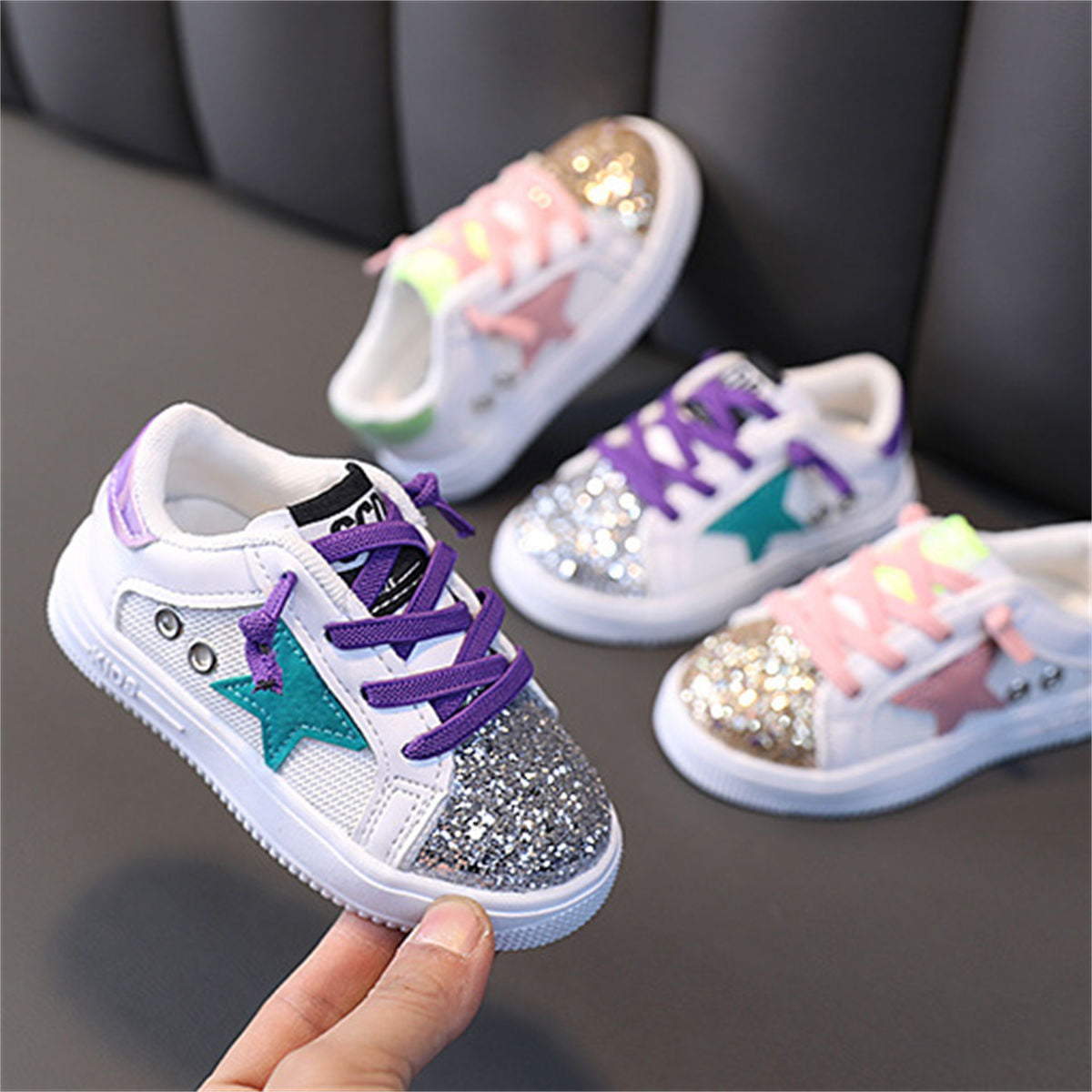 Toddler Girls Autumn Fashion Urban Style Sequined Stars Low-top Sneakers