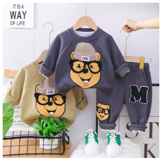 Baby boy spring and autumn cartoon bear casual sweatshirt two-piece suit