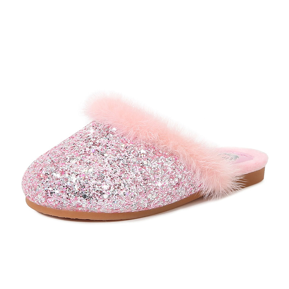 Winter Princess Elsa fur-edged sequined cotton slippers for middle and older girls