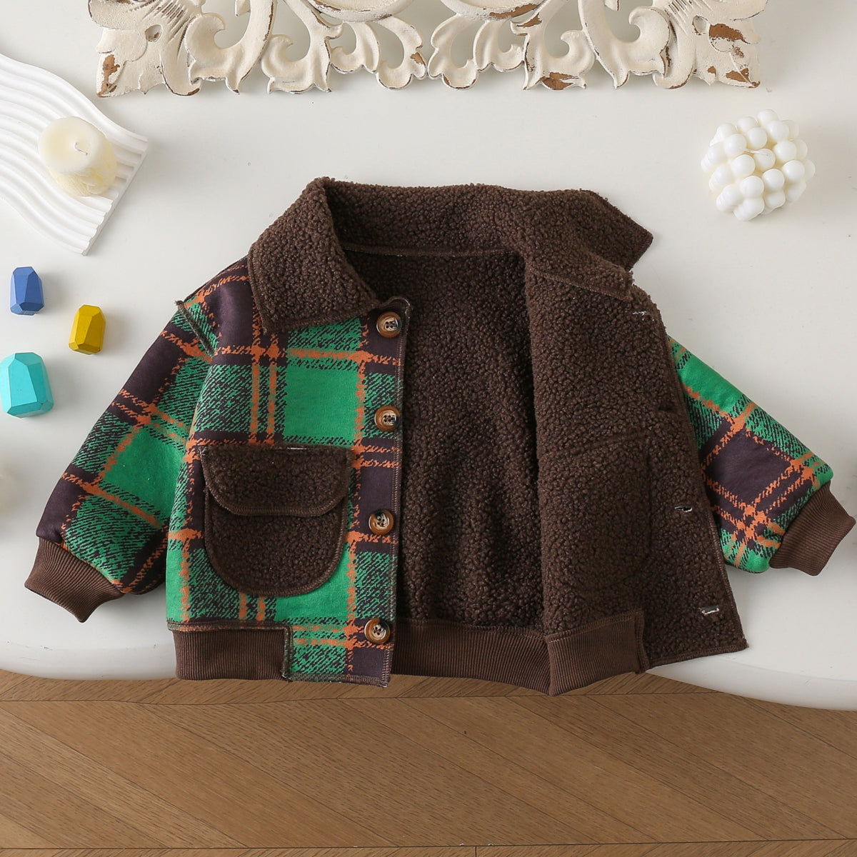 Boys and girls woolen coat plus velvet autumn and winter clothes children&#39;s winter handsome and fashionable plaid coat