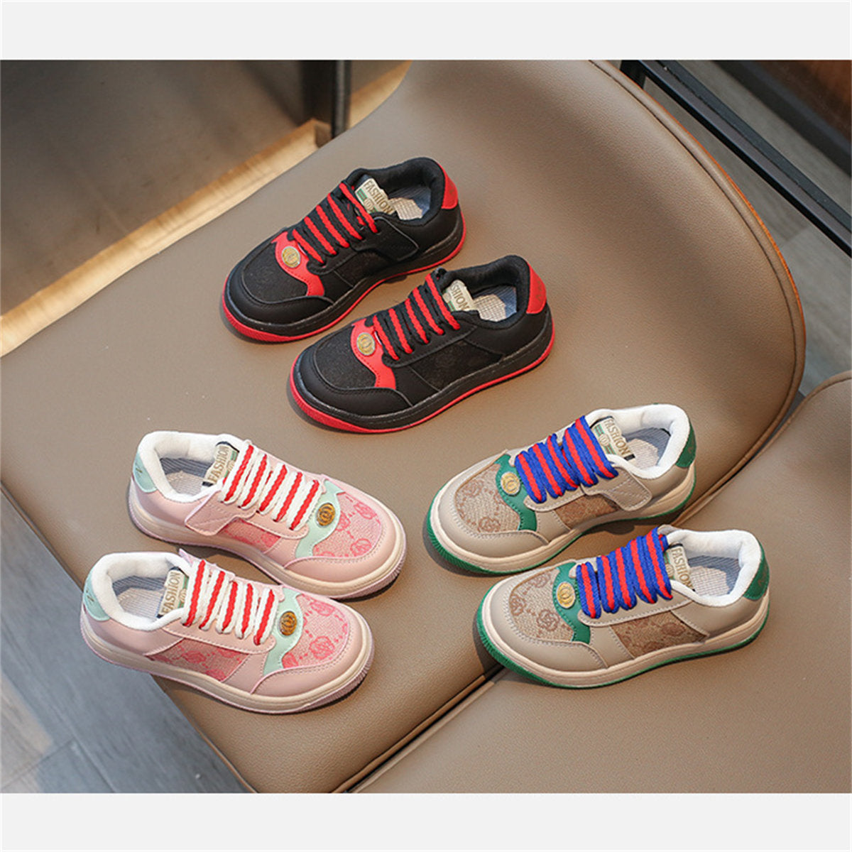 Children's and children's color matching print temperament urban style soft bottom low top sneakers