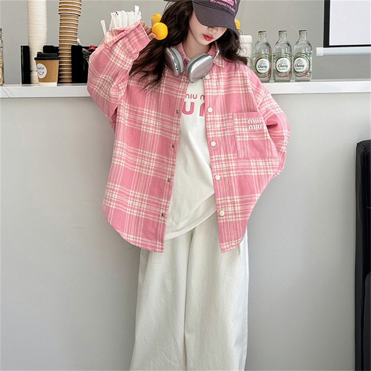 Sweet Pink Girls Shirt Long Sleeve Plaid Jacket