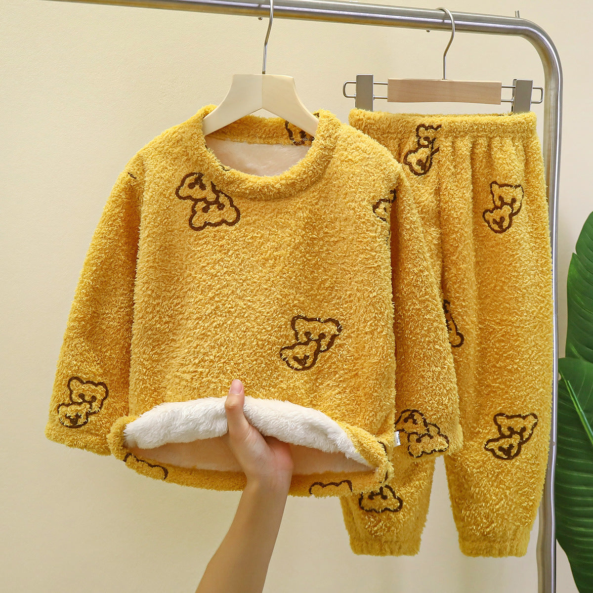 Baby plush warm home wear set