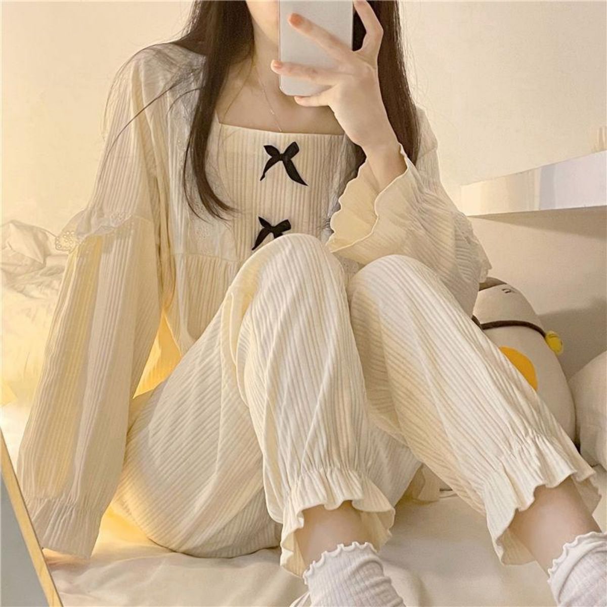 Youth 2-piece Bow Ruffle Pajama Set