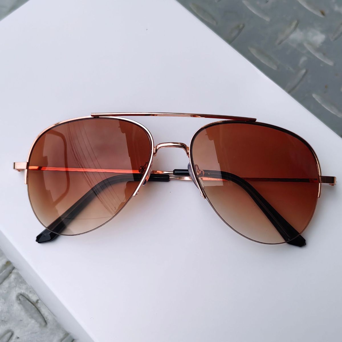 Adult gradient metal half-frame UV protection sunglasses