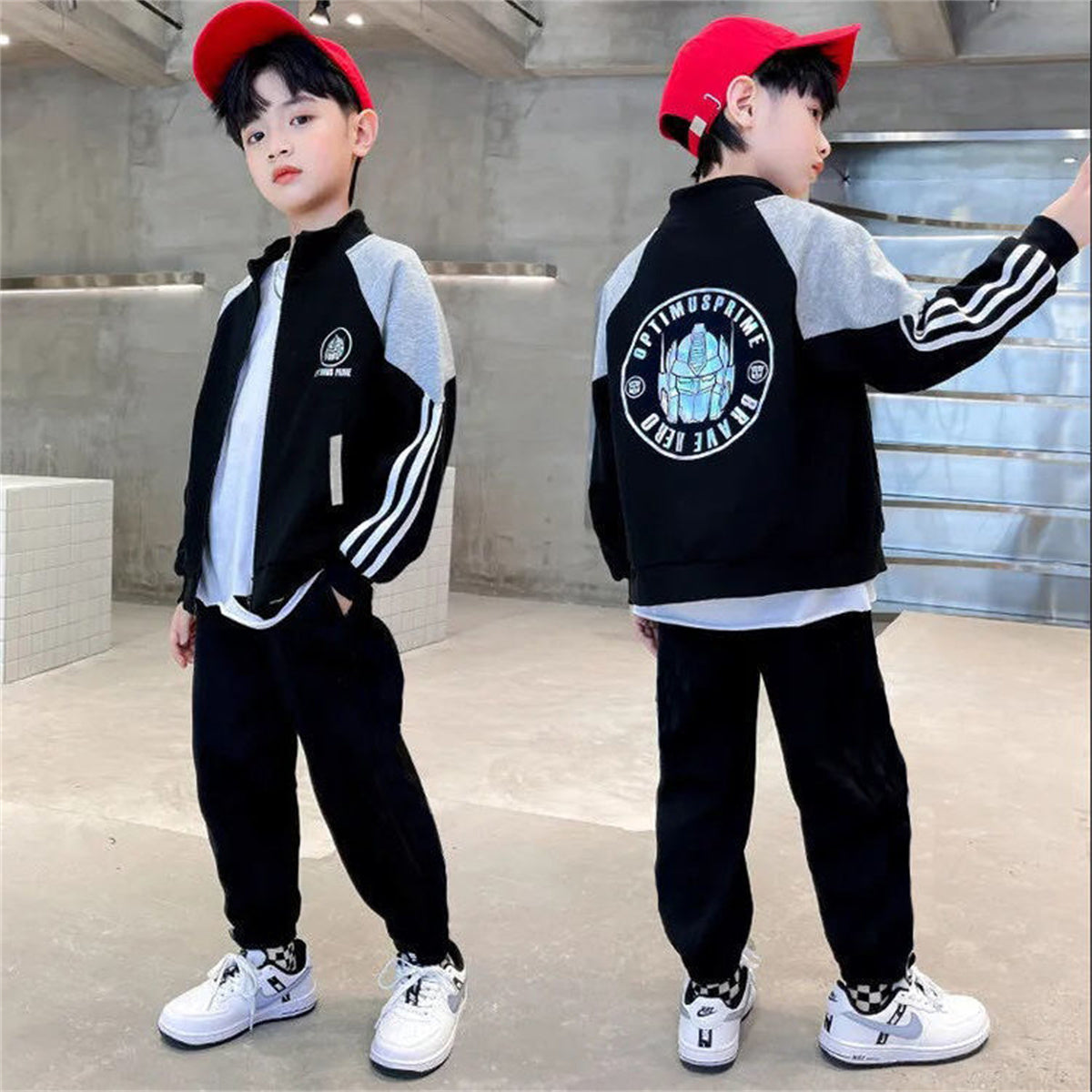 Boys Spring and Autumn Casual Suit Medium and Large Children's Cardigan Long Sleeve Zipper Two-piece Suit