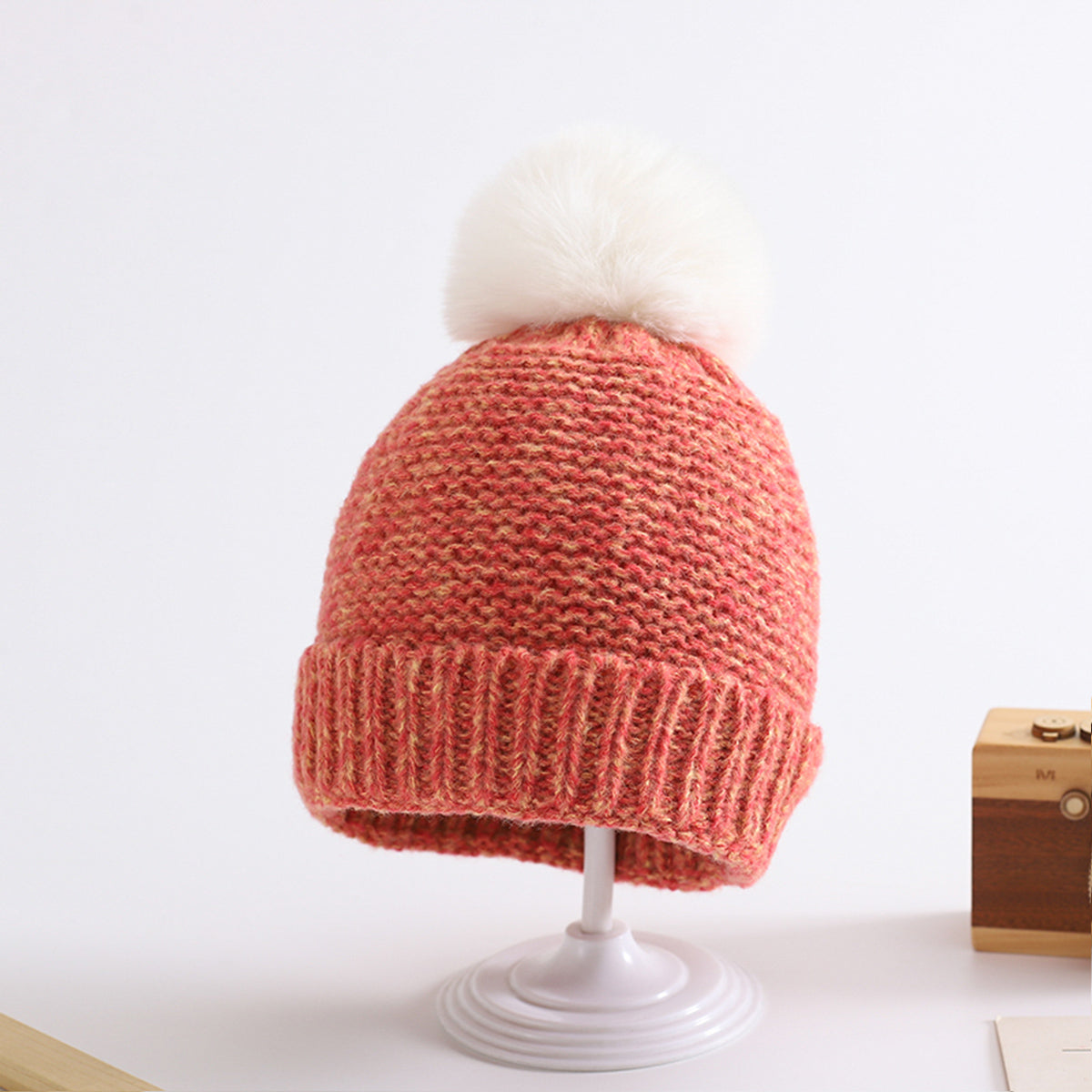 Children's fur ball hat and neck set