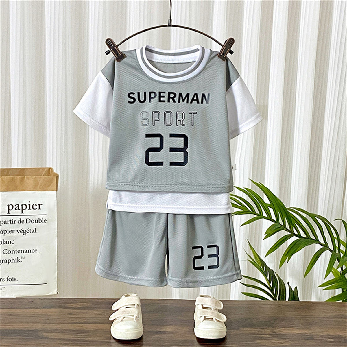 New summer children's sports short-sleeved basketball uniforms set fake two-piece boys' jerseys girls' clothing