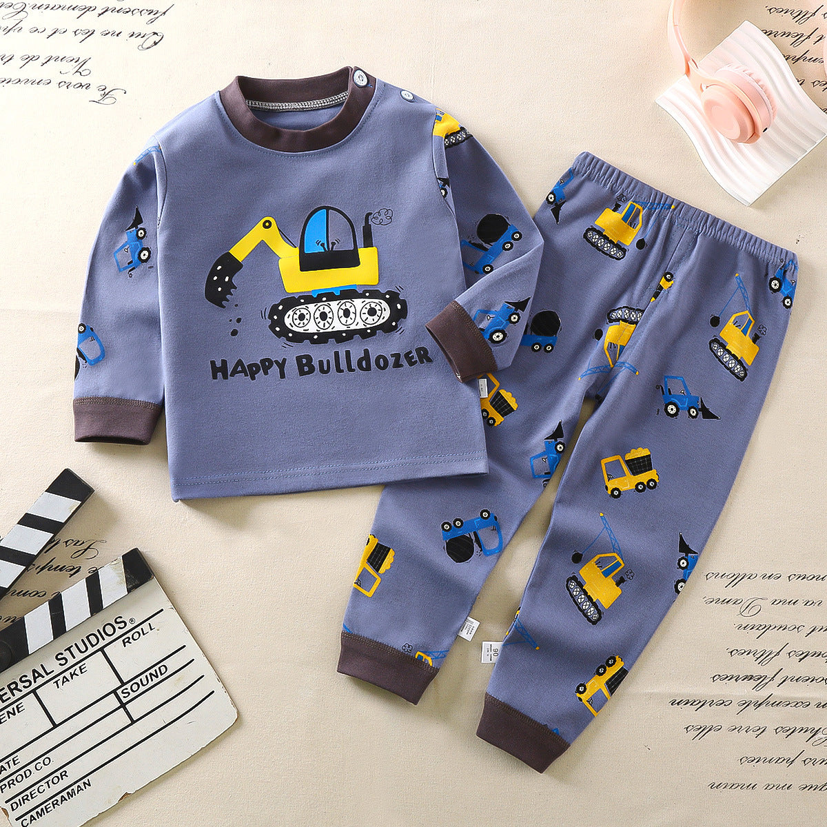 Children's striped fashion cartoon long-sleeved home wear pajamas set