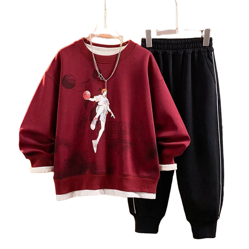 Boys'  sweater suit for middle and large children, casual sports two-piece suit