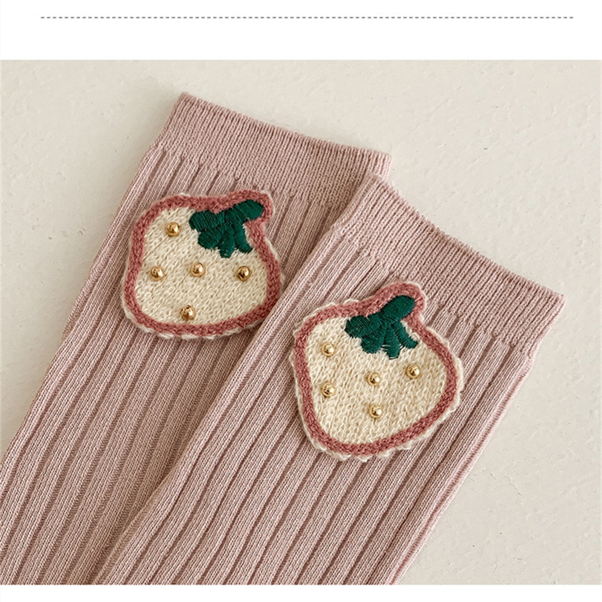 Children's cute strawberry embroidery sweet lady style pure cotton boneless middle tube socks