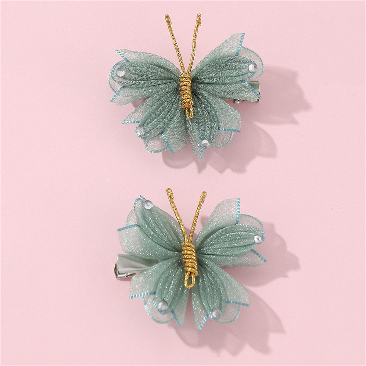 Children's 2-pack hand-woven mesh butterfly hairpins