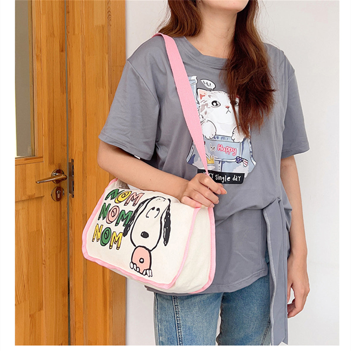 Children's canvas bag Snoopy shoulder bag casual student style printed cartoon bag