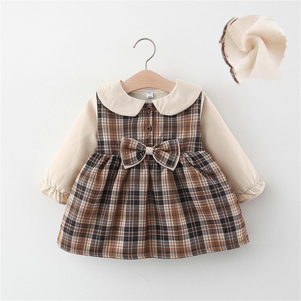 Girls plaid autumn and winter plus velvet splicing princess dress