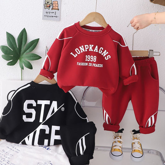 Boys Autumn Round Neck Letter Sweatshirt Set