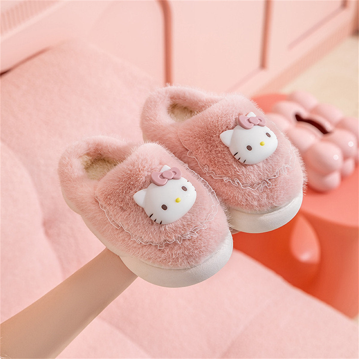 Cute Sanrio casual home warm soft cotton slippers for middle and large children and girls