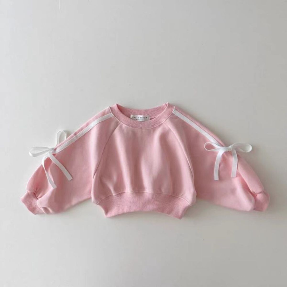 Long-sleeved trousers for spring and autumn sports girls baby bow bar stitching sweater set all-match