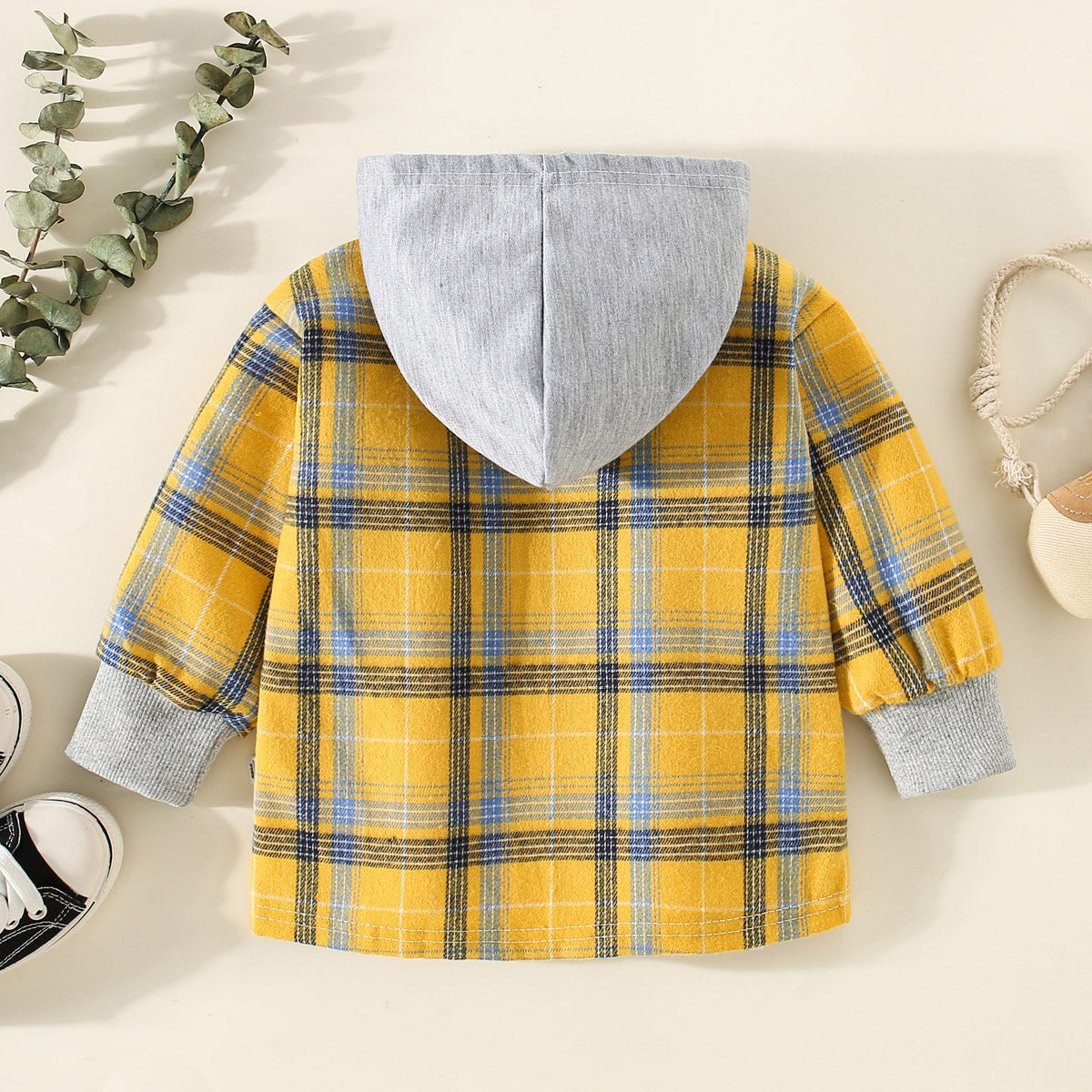 Children's spring and autumn shirts, children's clothing, boys' hooded plaid shirts, girls' baby long-sleeved plaid bottoming coats and tops