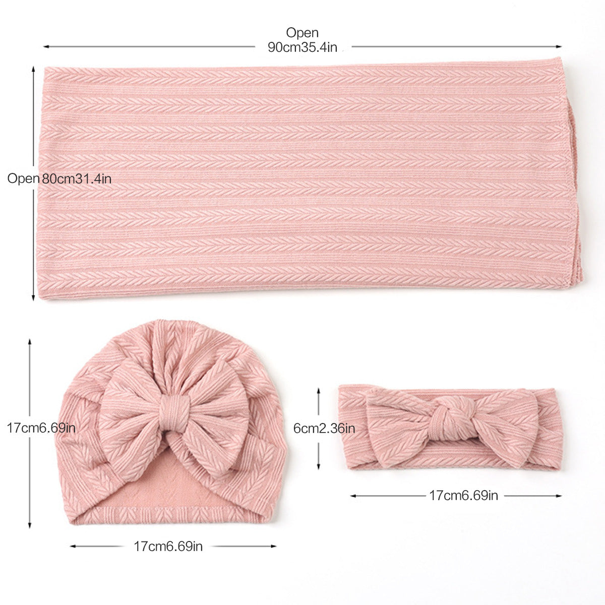 3-piece Nwe Born Baby Solid Color Wrap Warm Blanket & Infant Hat & Bowknot Headwrap