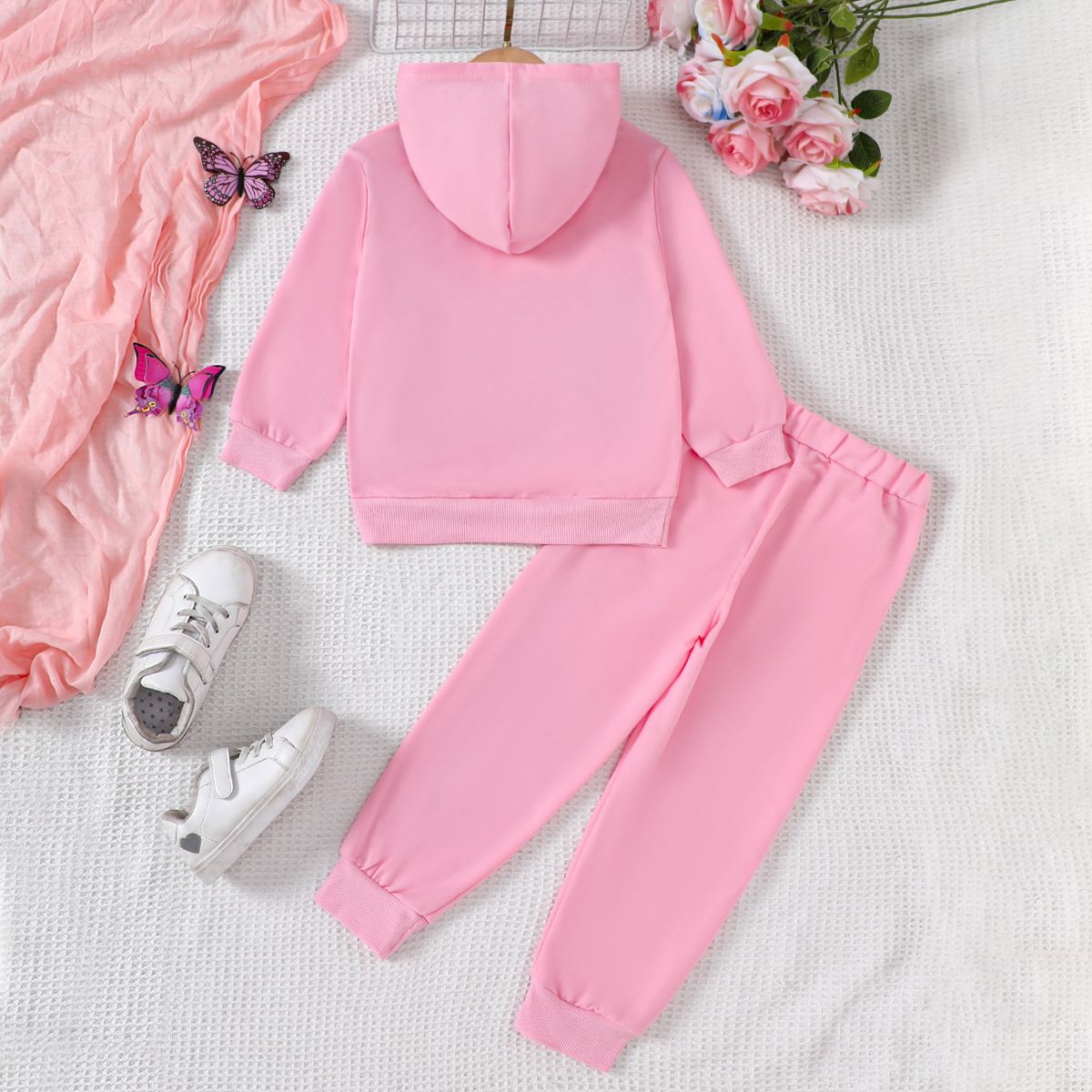 Kid girl's pink butterfly hooded sweatshirt suit