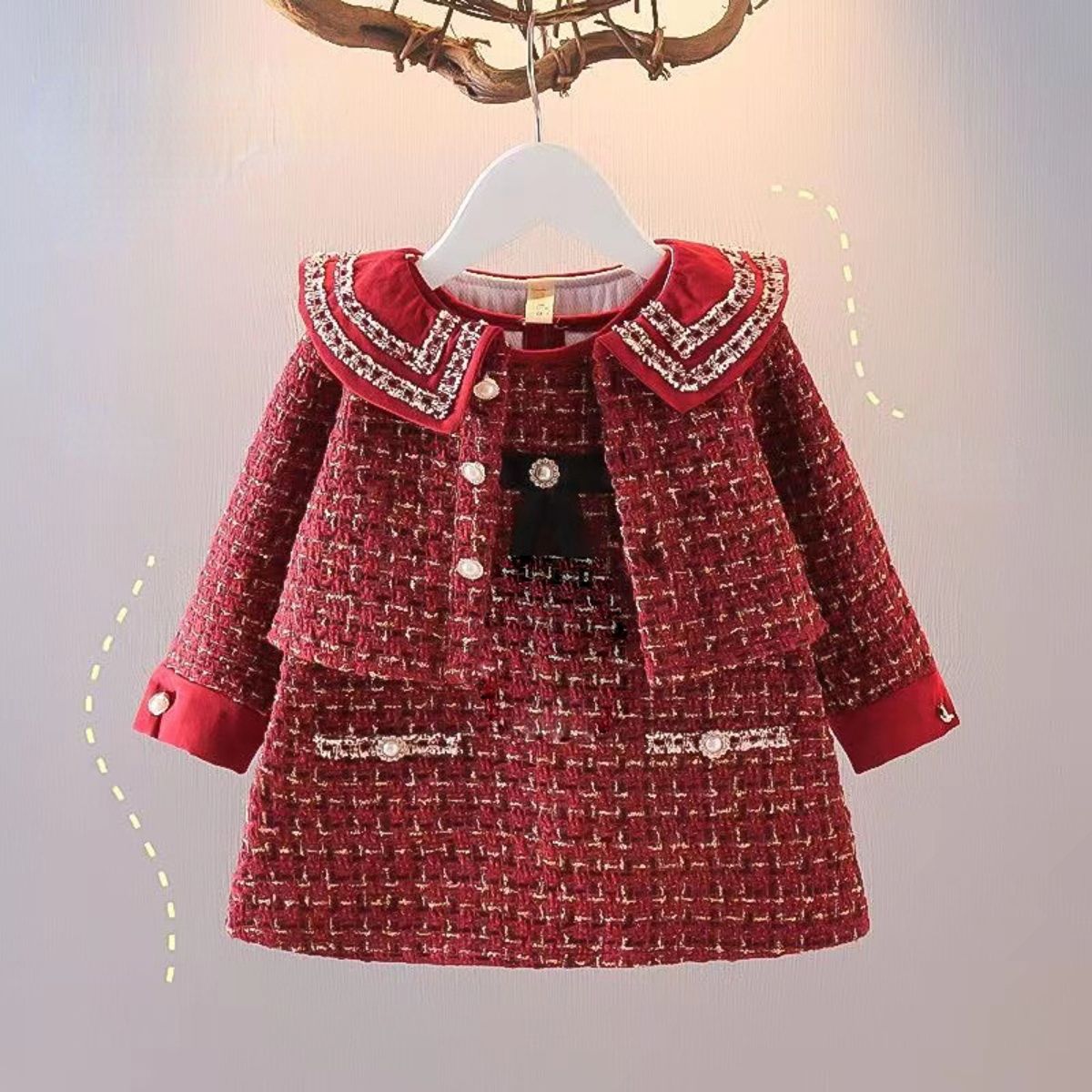 Girls Chanel style suit skirt autumn and winter thickened children's baby girl jacket vest skirt little girl spring dress