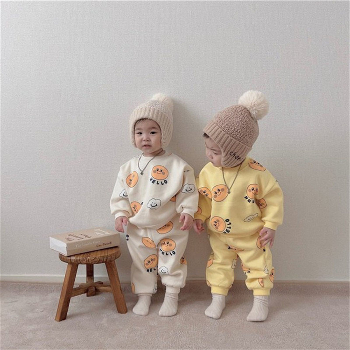 Baby Thickened Pants Set Two-Piece Cartoon Printed Sweater Set