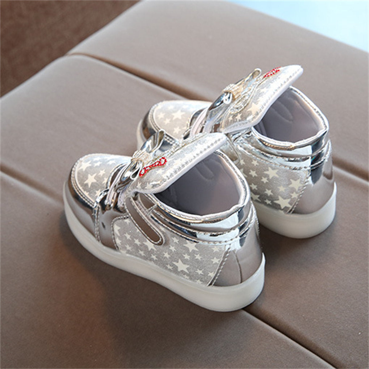 Cute and elegant bow-knot glittering LED high-top sneakers for little girls