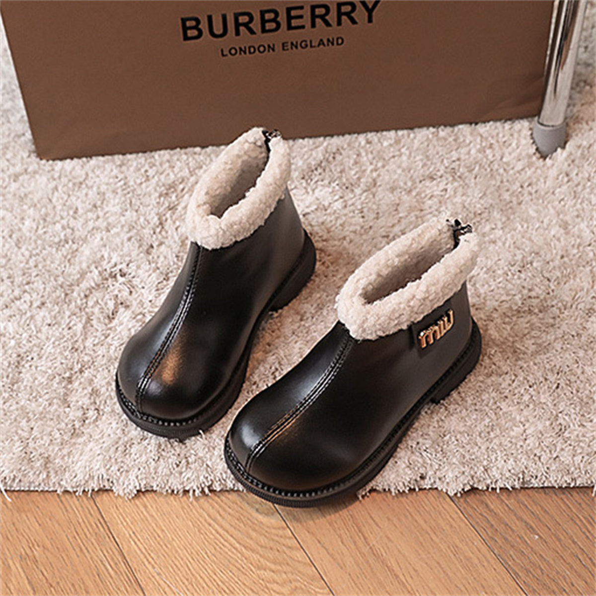 Classic simple and versatile cotton short leather boots for middle and large children and girls