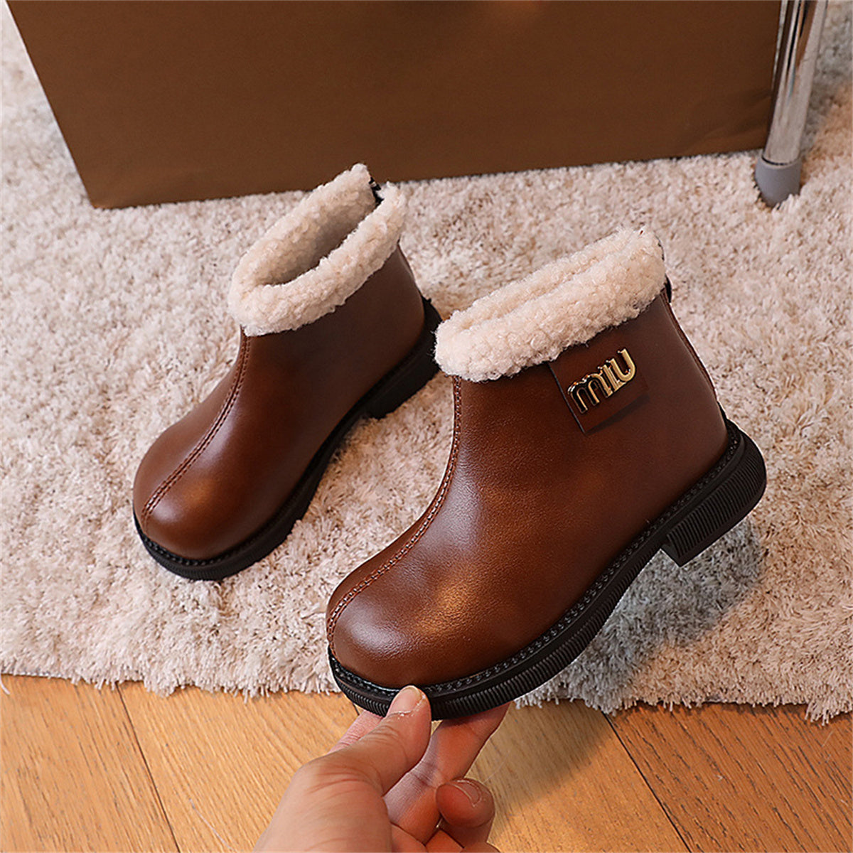 Classic simple and versatile cotton short leather boots for middle and large children and girls