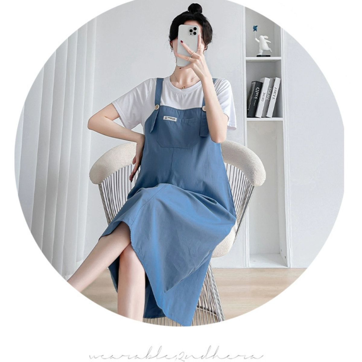 Maternity summer dress fashionable loose mid-length overalls dress fake two-piece