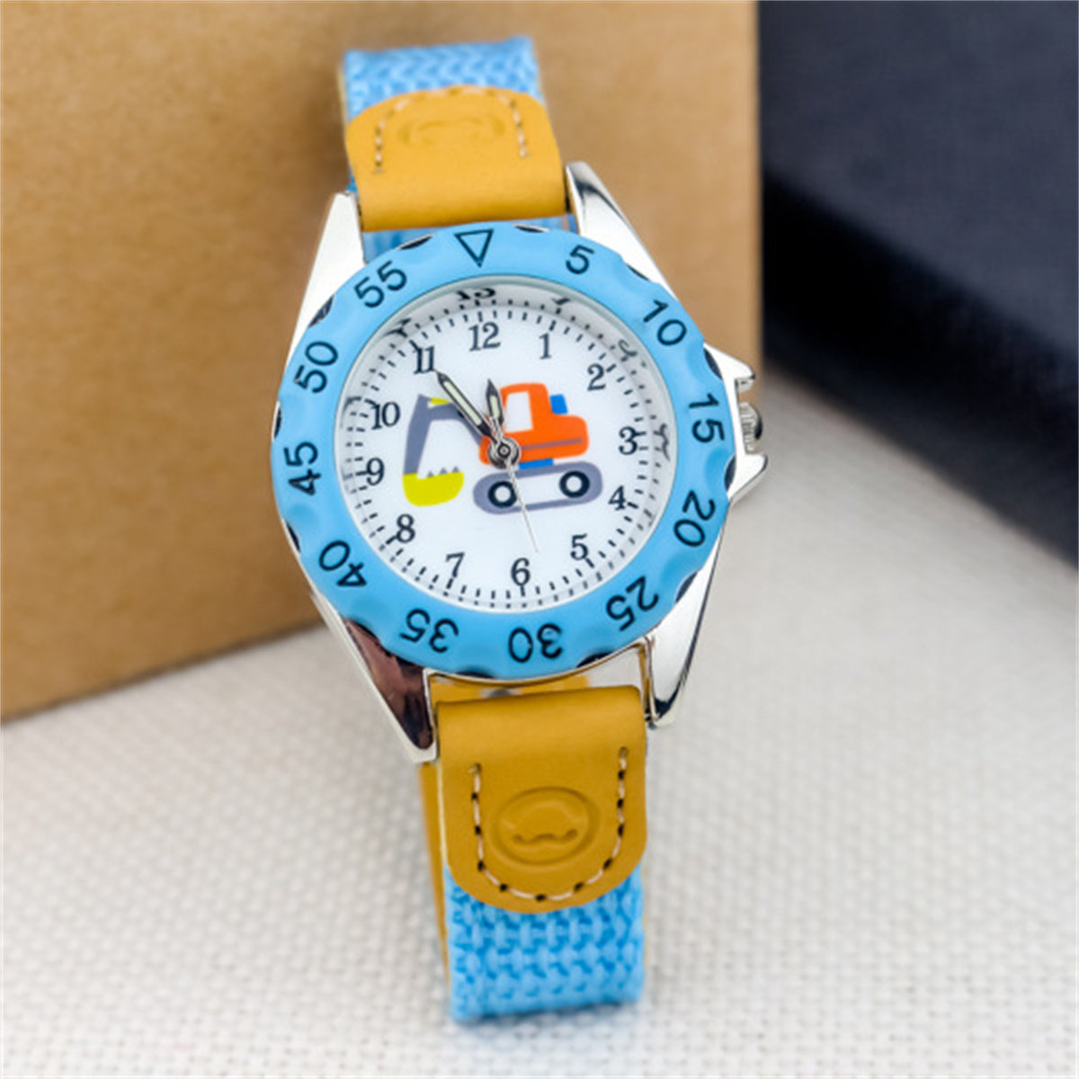 Children's cute excavator canvas breathable trendy luminous electronic watch