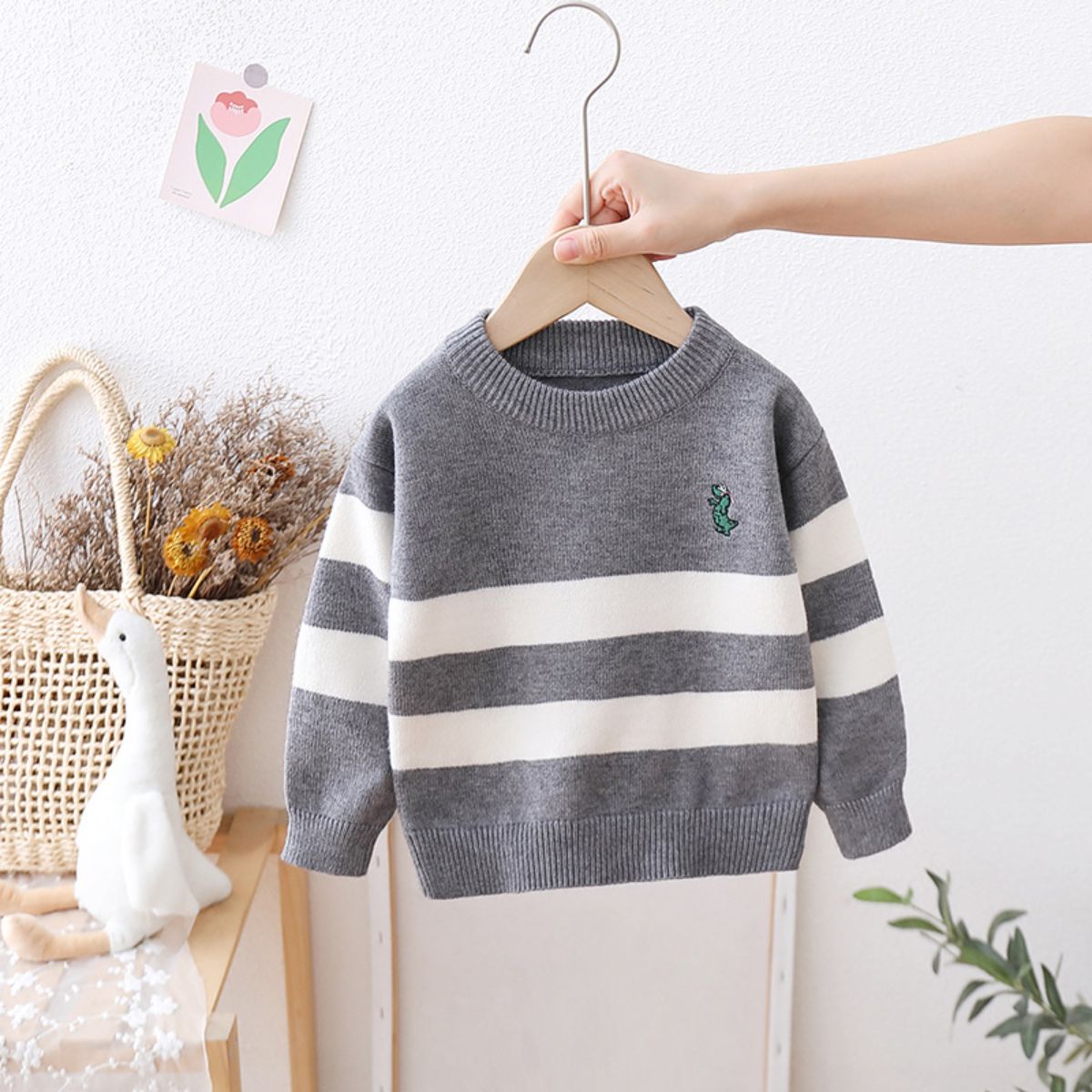 Children's sweater girl new style baby warm autumn and winter wool top boy knitted striped pullover