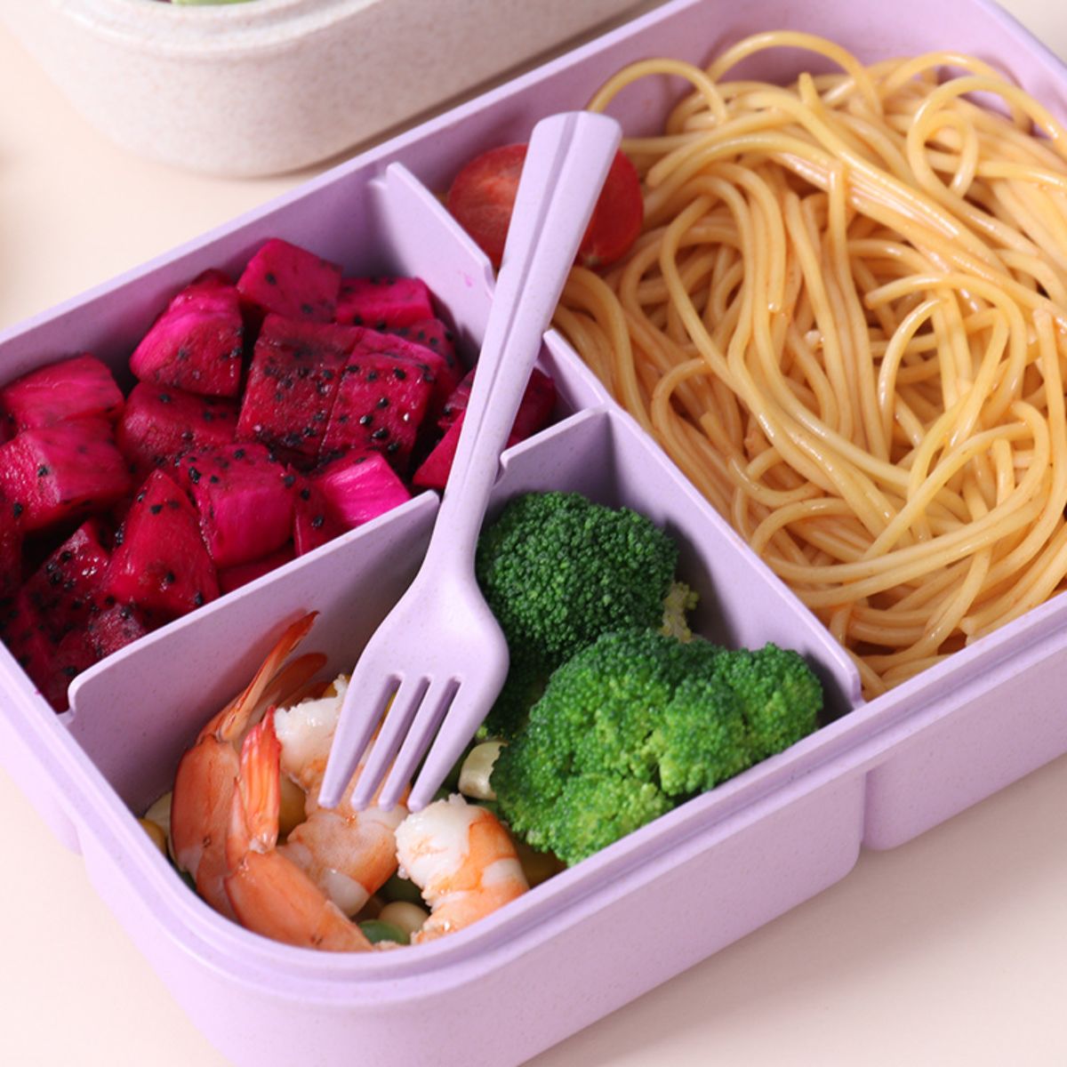 Wheat Straw Lunch Box Divided Lunch Box Microwave Heated Lunch Box Student Lunch Box with Spoon