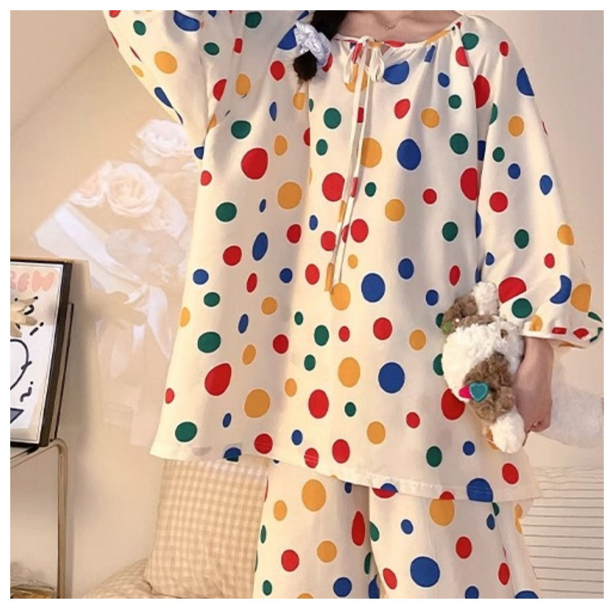 Colorful polka dot loose pajamas and home wear set