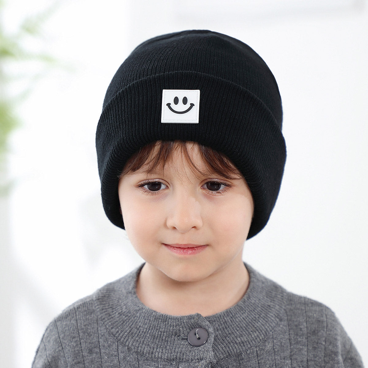 Baby Solid Color Smiley Pattern Wool Cap