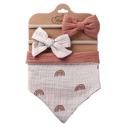 Linen Cotton Baby Bib & Headband Set