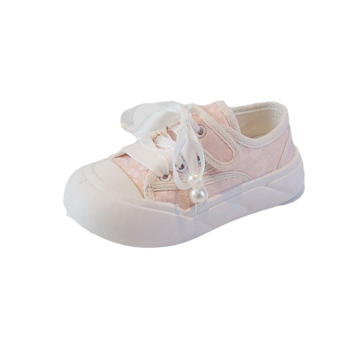 Little girl's pink pearl style sweet temperament comfortable bottom low-top canvas shoes