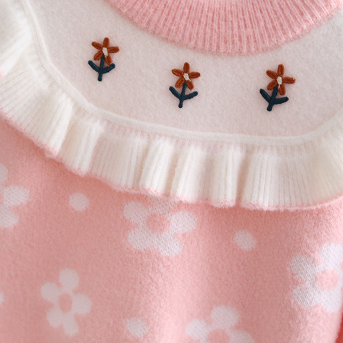 Girls sweater knitted sweater spring and autumn new style children's clothing coat small flower baby princess top