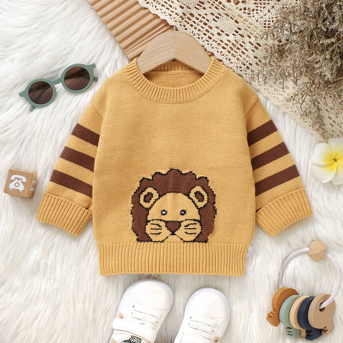 Baby Lion Jacquard Knit Pullover Sweater