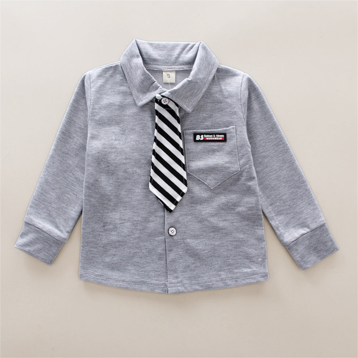 2-piece Toddler Boy Solid Color Letter Printed Lapel Shirt & Striped Straight Pants