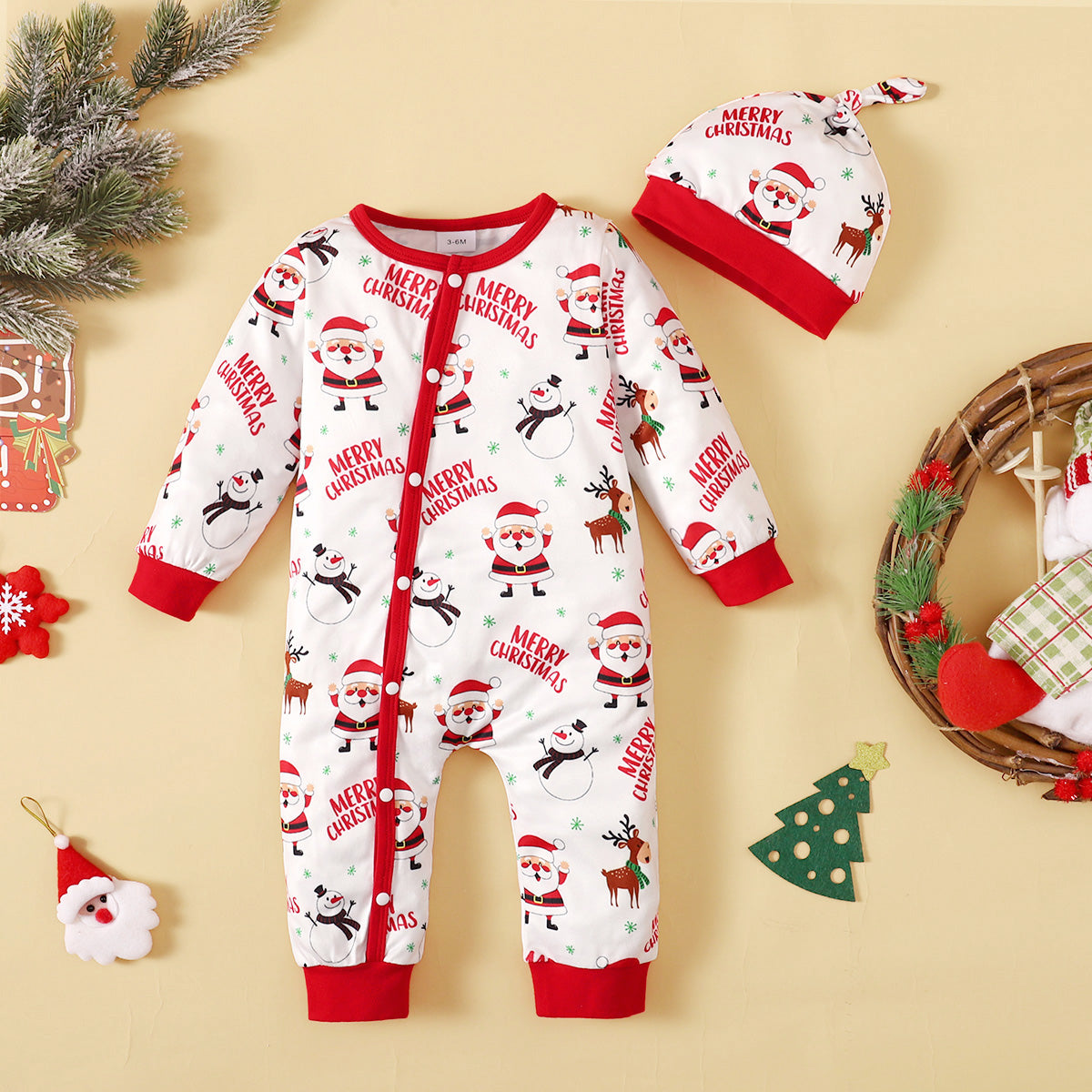 Two-piece set with hat, featuring Santa Claus design, Christmas