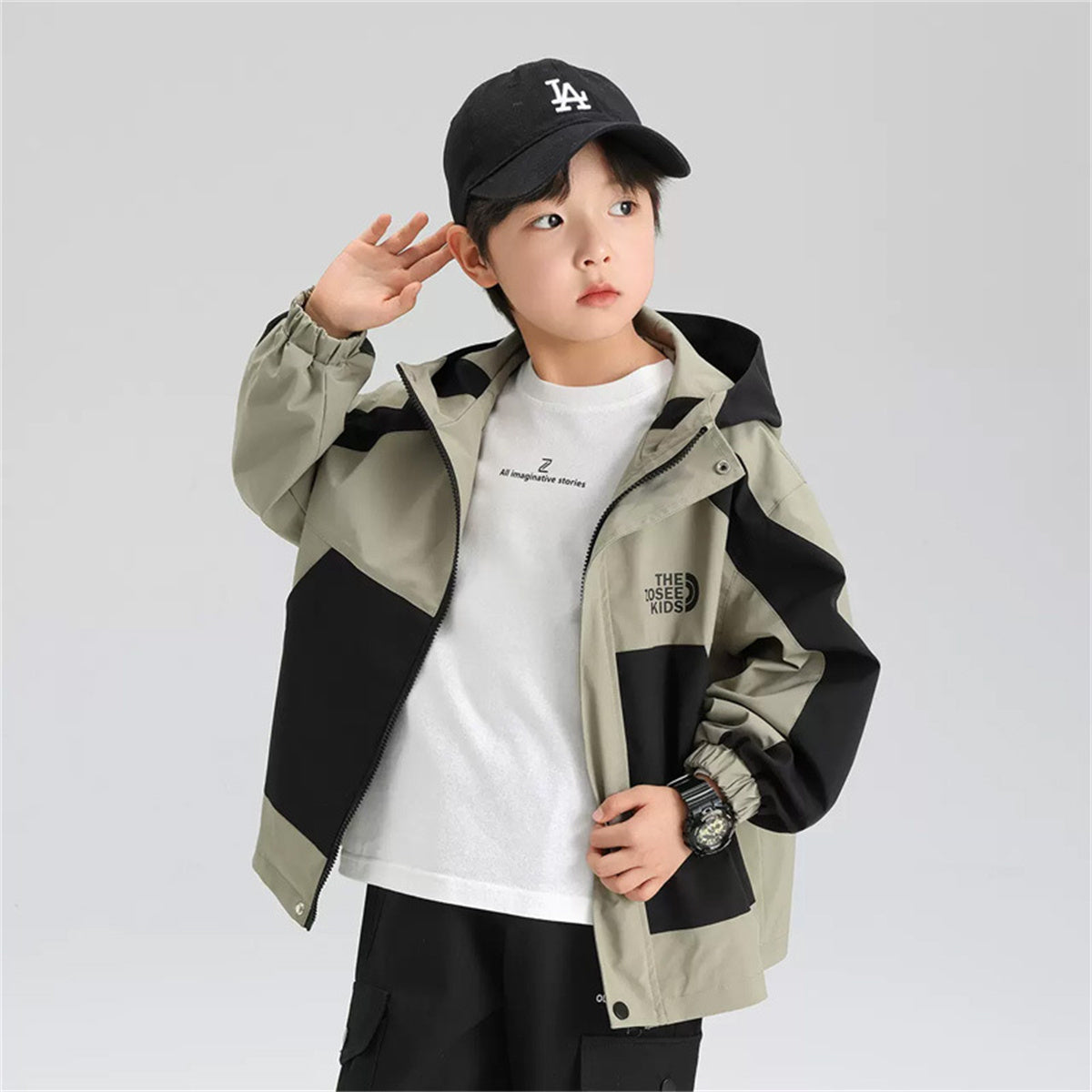 Autumn Boys Windbreaker Contrast Color Jacket Children's Hooded Coat