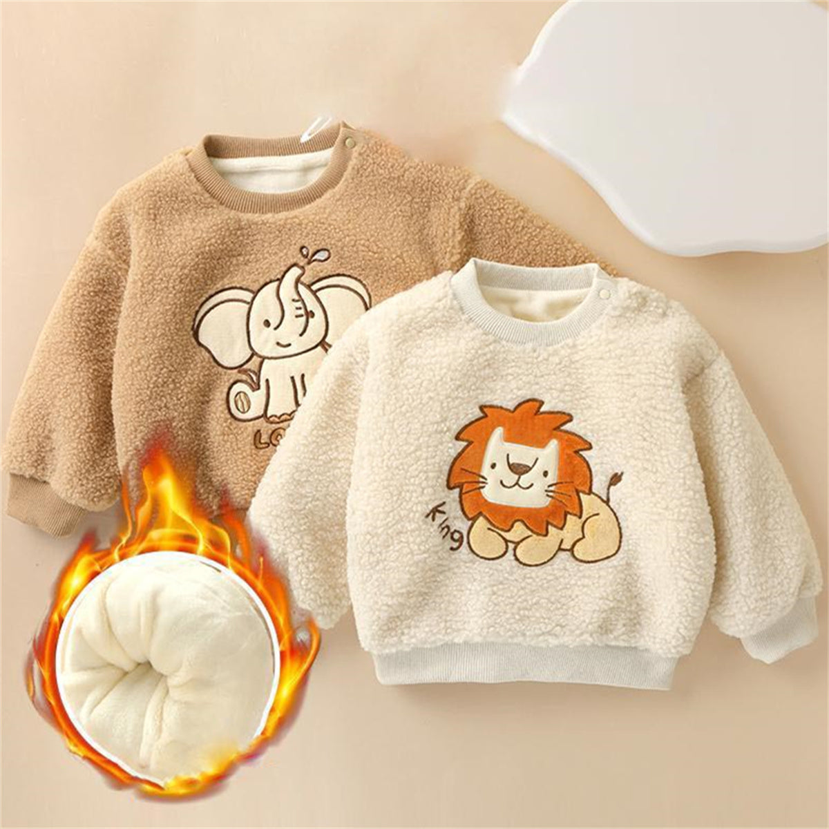 Plush and thickened baby winter clothing cartoon lamb wool pullover sweater