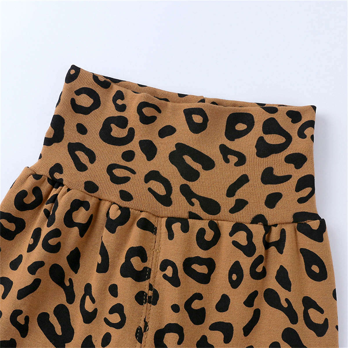 Children&#39;s leopard print stretch pajamas high waist belly protection two-piece set