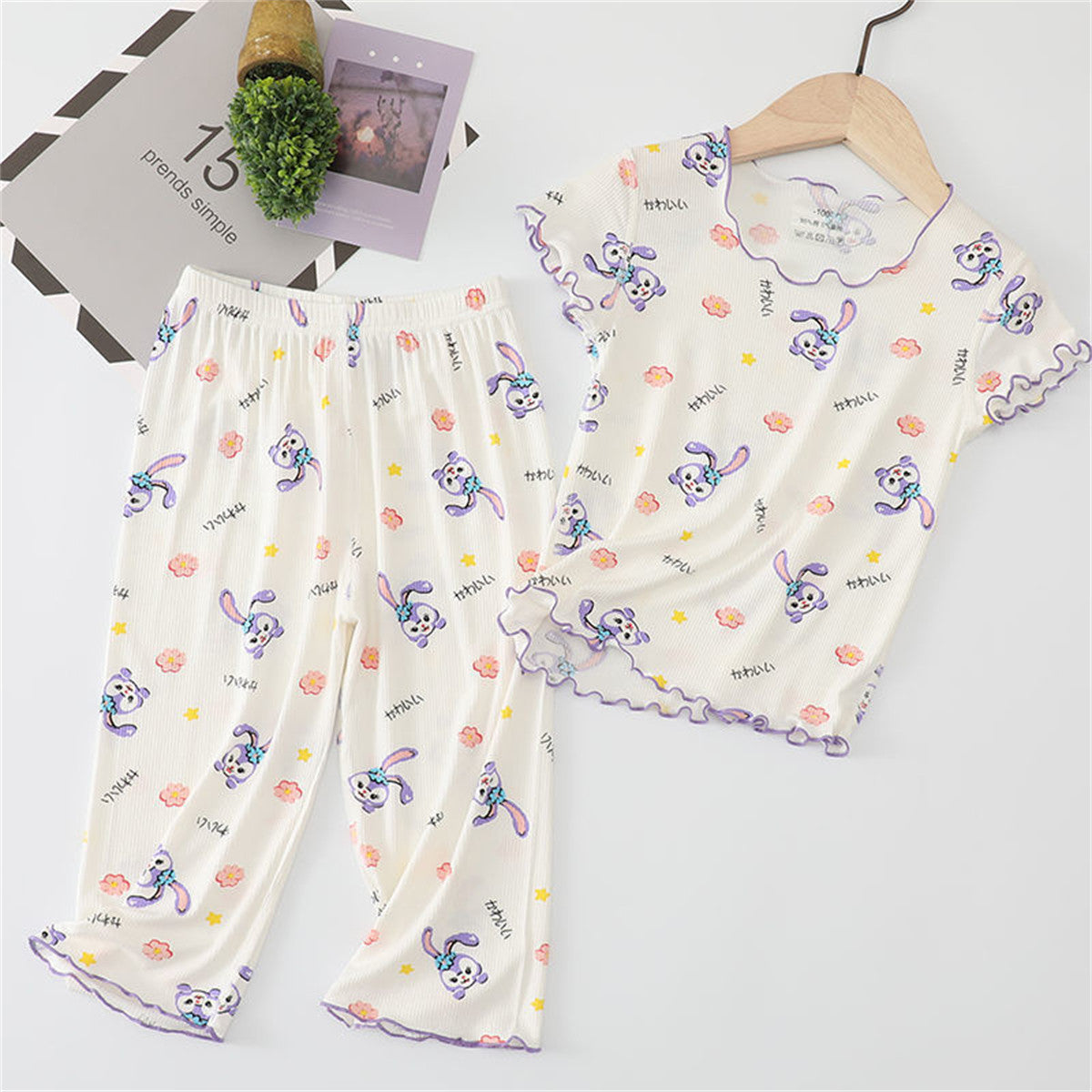 Ice silk pajamas children's short-sleeved suit baby home clothes cute Stella Lou air-conditioned clothes