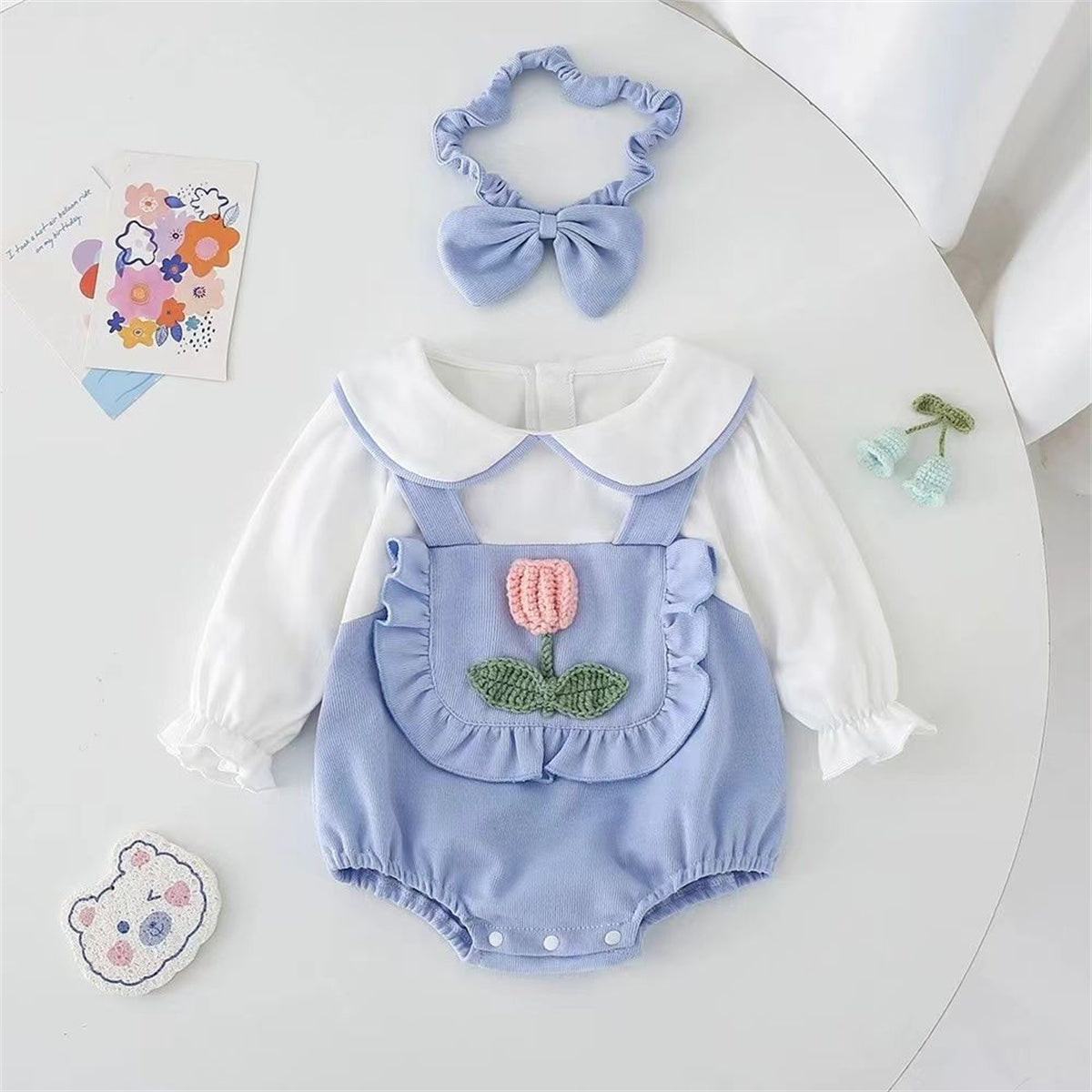 Baby clothes princess set with headband long sleeve romper