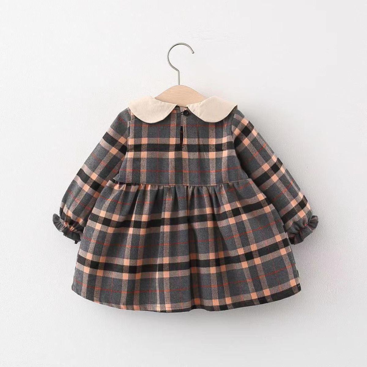 Autumn Girls Plaid Dress with Bear Bag