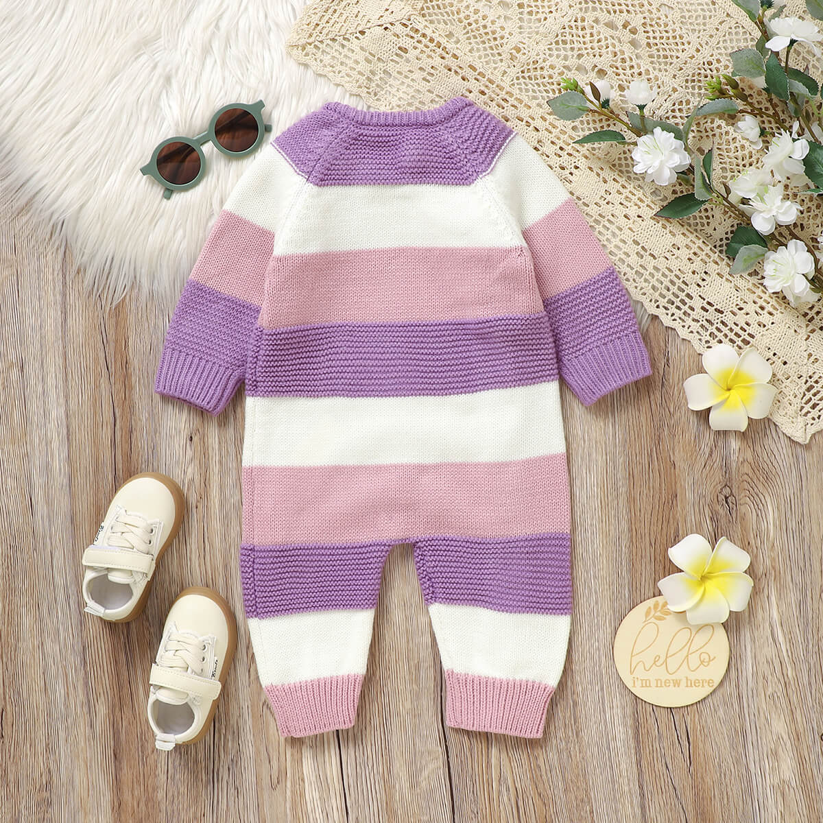 Baby patchwork one-piece knitted long-sleeved long-legged romper