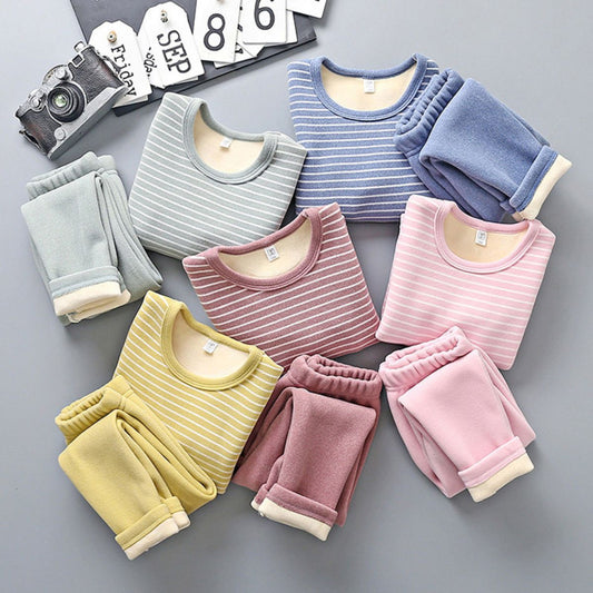 Autumn and winter children's velvet thickened striped pajamas home clothes