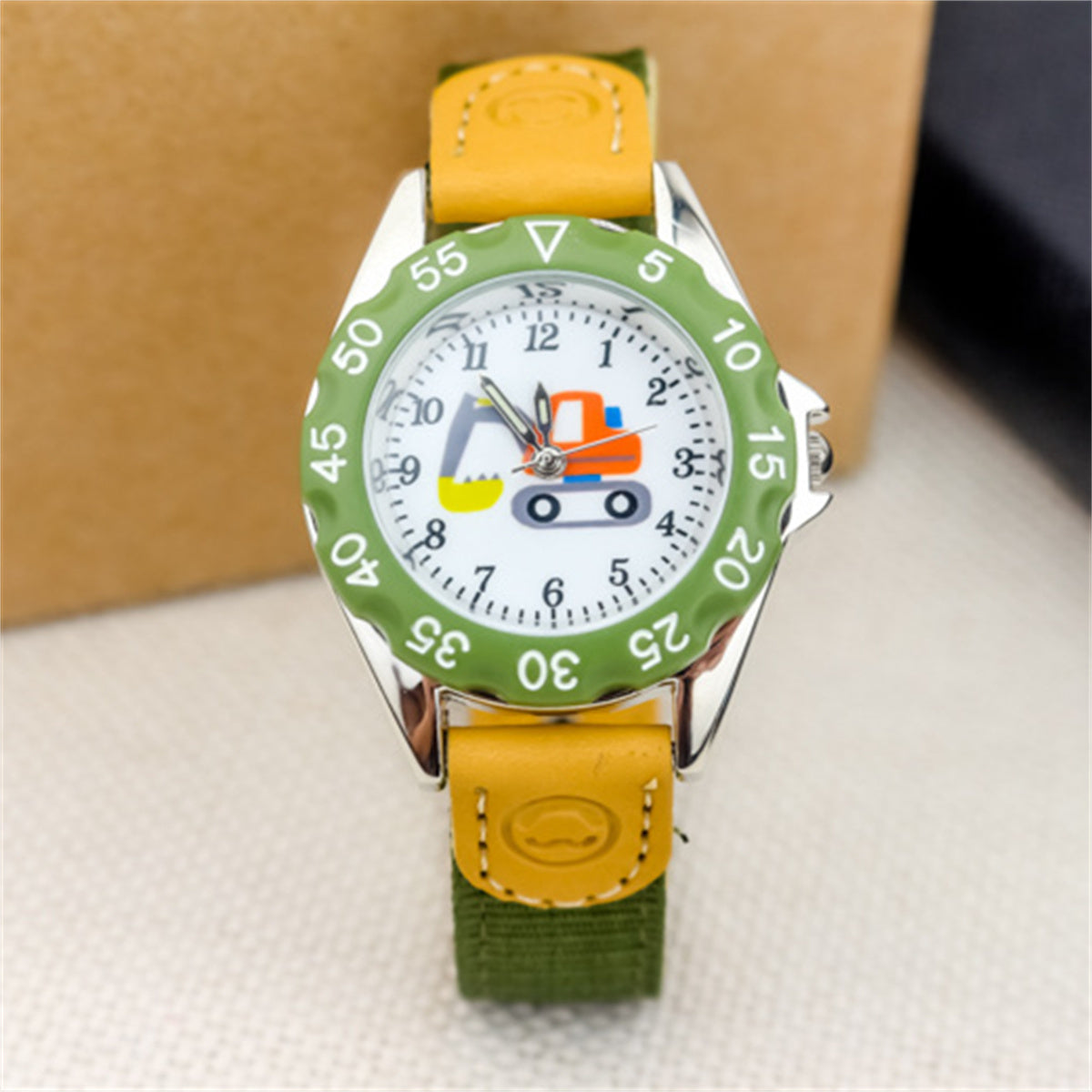 Children's cute excavator canvas breathable trendy luminous electronic watch